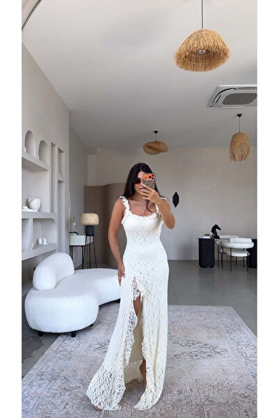 Buket Teke Ecru Slit Full Lace Gipsy Dress