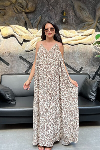 sunfyre Rochie maxi de damă cu decolteu în V, cu imprimeu și spate decupat SU...
