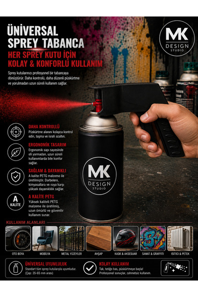 MK DESIGN STUDIO Universal Sprey Boya Tabancası Aparatı PETG Vernik ve Aeroso...
