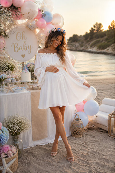 NA ADDESIGN Petite Bloom Mini Chiffon Baby Shower & Maternity Photoshoot Dress
