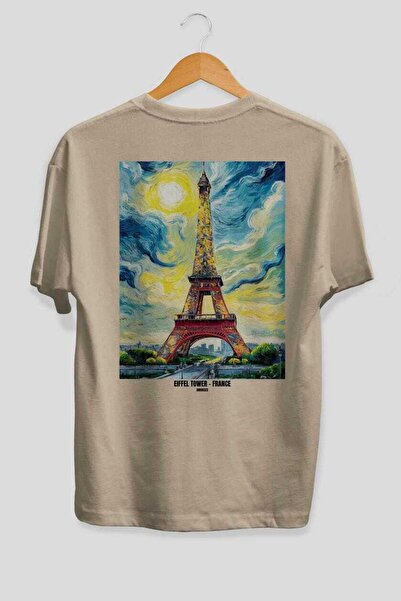 Ankhises Πύργος του Άιφελ Γαλλία Μπεζ Oversize Country City Μπλουζάκι Unisex ...