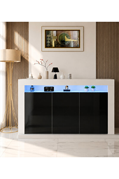 reyonerman Led Aydınlatmalı Modern Konsol | Kapaklı Çok Gözlü Depolama Ünites...