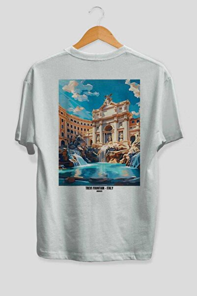 Ankhises Σιντριβάνι Τρέβι Ιταλία Λευκό Oversize Country City Back Printed Uni...