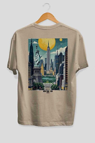 Ankhises Νέα Υόρκη ΗΠΑ 2 Μπεζ Oversize Country City T-shirt με στάμπα στην πλ...