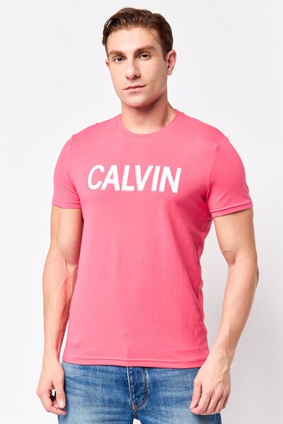 Calvin Klein Calvin Jeans Men Crew Neck Short Sleeve Brand Logo T-Shirt, Pink