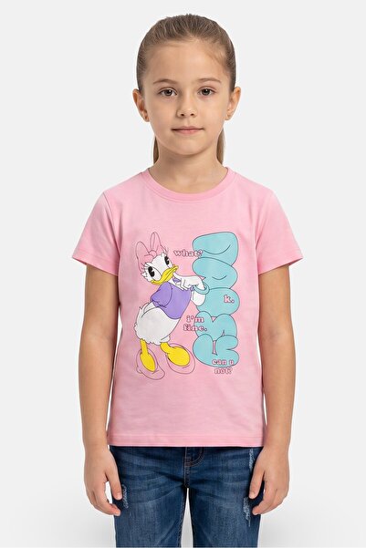 Disney Kids Girl Crew Neck Short Sleeve Mickey Daisy Print T-Shirt, Pink