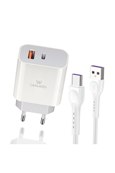 LEEWELLO Φορτιστής με θύρα USB-A και θύρα USB-C και καλώδιο USB-A σε USB-C 20...