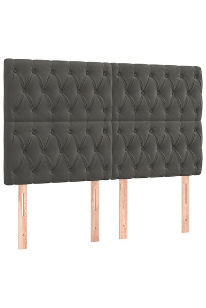 vidaxl Tăblie de pat gri închis 144x7x118/128 cm catifea