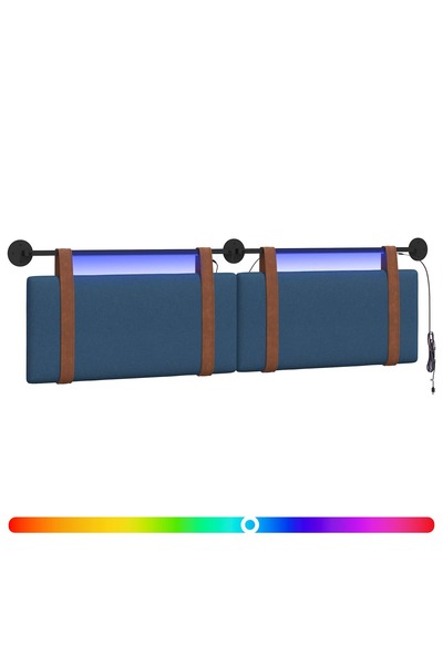 vidaxl Tăblie de pat suspendată Cu lumină LED albastru PU antic