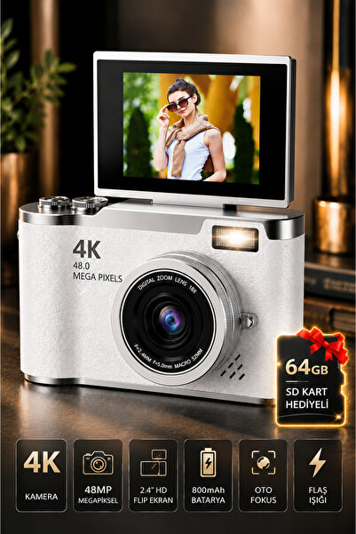 SEYUTECH 4K Dijital Fotoğraf Makinesi 48MP Flip Ekranlı 8X Zoom Flaşlı 64GB S...