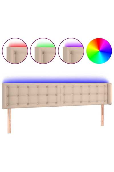 vidaxl Tăblie de pat cu LED, cappuccino 163x16x78/88cm piele ecologică