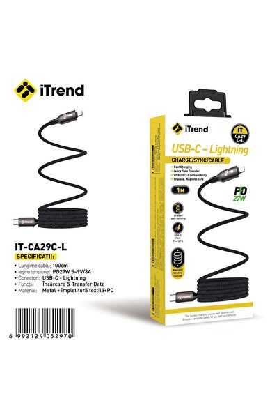 itrend Cablu USB-C la Lightning iTrend, 1 m, Încărcare Rapidă PD 27W, Cablu M...