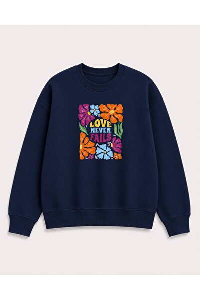 Birdirbir Kız Çocuk Renkli Çiçek Baskılı Bisiklet Yaka Sweatshirt