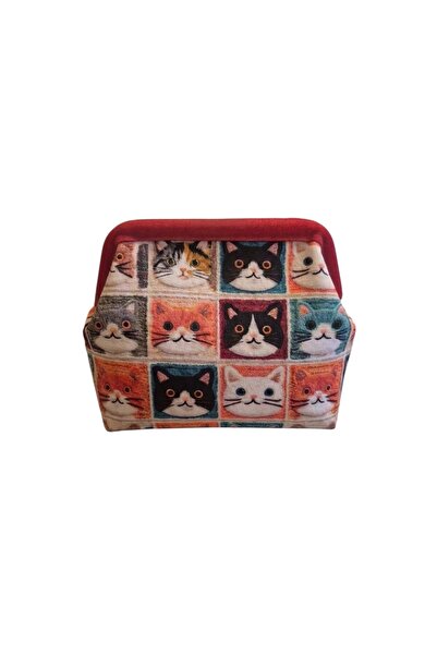 handedizayn Gizli Burslu Kedi Desenli Kadın Clutch El Çantası