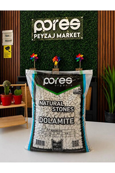 Pores Organik Torf Eroğlu Dekoratif Taş Beyaz Mıcır 1-2 Cm 20 Kg Saksı Dibi -...