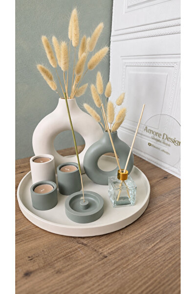 A'more Design A'more Design Dekoratif 9 Parça Beton Tepsi Seti - İkili Donut ...