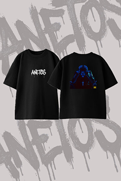 Anetos The Weeknd_70 Design Back Printed Cotton Black Oversize T-Shirt