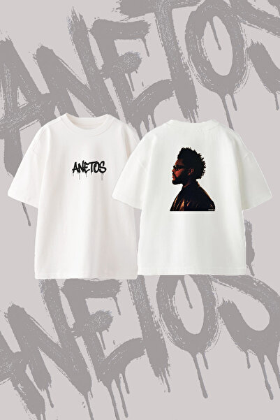 Anetos The Weeknd_90 Design Back Printed Cotton White Oversize T-Shirt