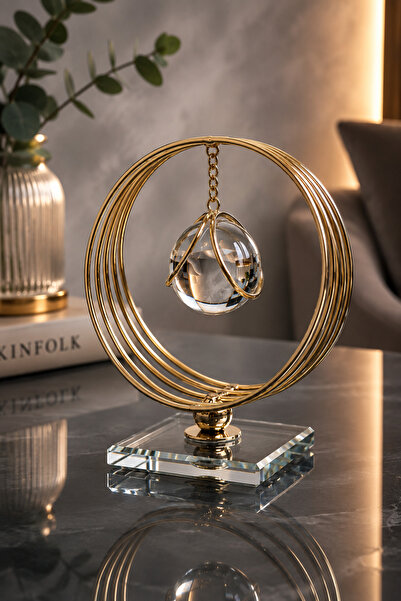 Vien Home Modern Metal Çerçeveli Kristal Cam Küre Dekoratif Masa Objesi – Gol...