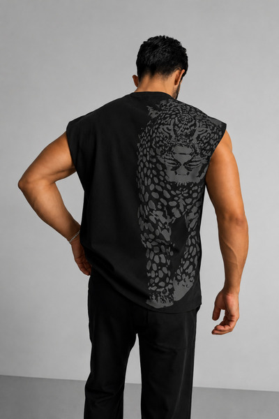 FUWEAR Men's Tiger Printed Premium Quality Modern Fit Sleeveless T-Shirt