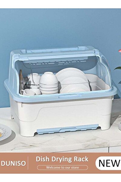 DUNISO Dish Drying Rack with Lid, Large Dish Rack for Kitchen Cabinets, Plast...