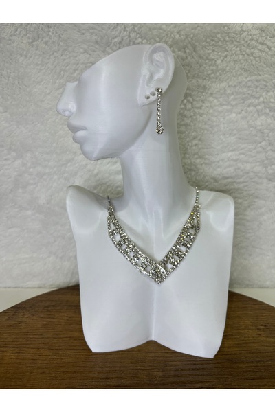 fashıon jewerly Prenses V Kolye-Küpe Seti