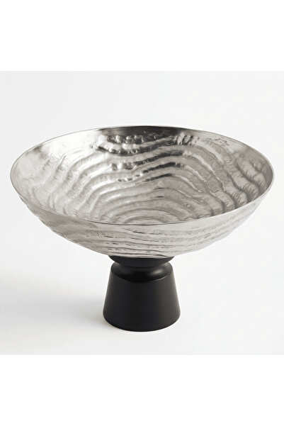 AKDC Luhpar Wave Textured Aluminium Round Bowl with Black Wooden Base - 18×20...