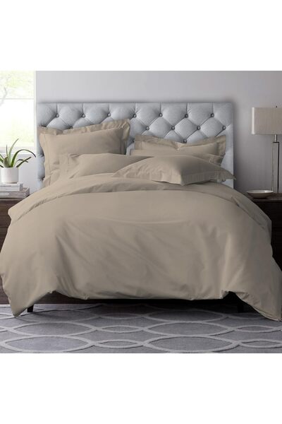 PIZUNA Deluxe 100% Cotton Duvet Cover Set Queen Size 230x220 cm Simply Taupe,...