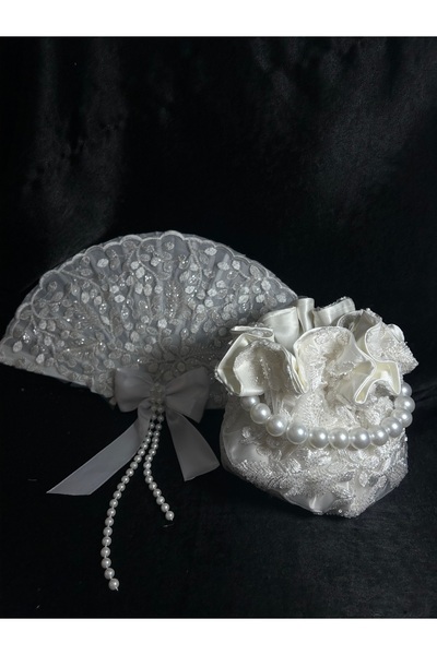 Bridal Luxe Premium Stone-Embellished Bridal Bag and Bridal Fan