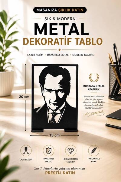 Loselya Mustafa Kemal Atatürk Metal Masaüstü Dekoratif Tablo - Ofis Hediyesi
