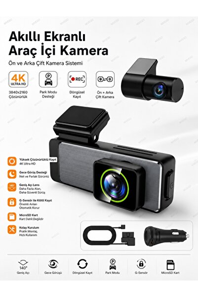 Nivego BLC 4K Ultra HD Araç İçi Kamera Ön ve Arka Çift Kameralı Akıllı Ekranl...