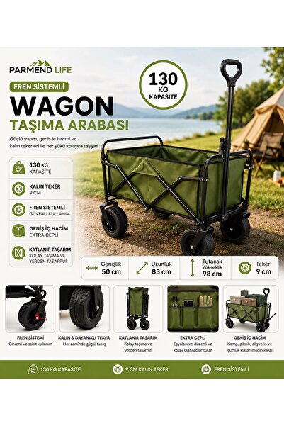 Parmend Life Katlanır Portatif Taşıma Aracı Kamp, Piknik, Plaj, Pazar, FREN S...