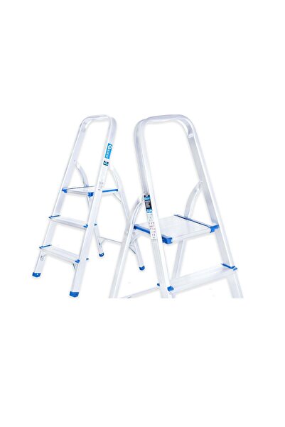 GEKO Scară pliabilă din aluminiu cu 3 trepte, înălțime de lucru 2.54 m, capac...