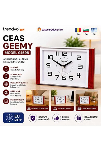 Geemy Αναλογικό επιτραπέζιο ρολόι G1598 με ξυπνητήρι, μηχανισμός χαλαζία, τρο...