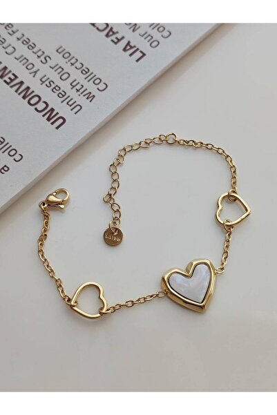 Haziran Accessory, Gold Extension Ring Steel Women's Bracelet with Clover, He...