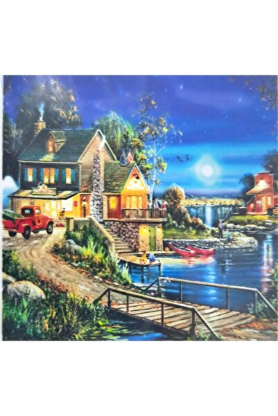 LİVA CRAFT Art & Craft Diamond Mosaic Painting, 30X30Cm Lake Town Bead Gluing...