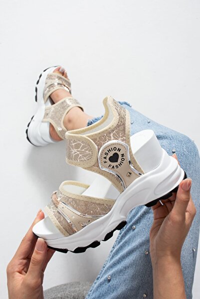 Roshin Shoes New Season Wedge Heel Broken Glass Sports Sandals Heel 10cm