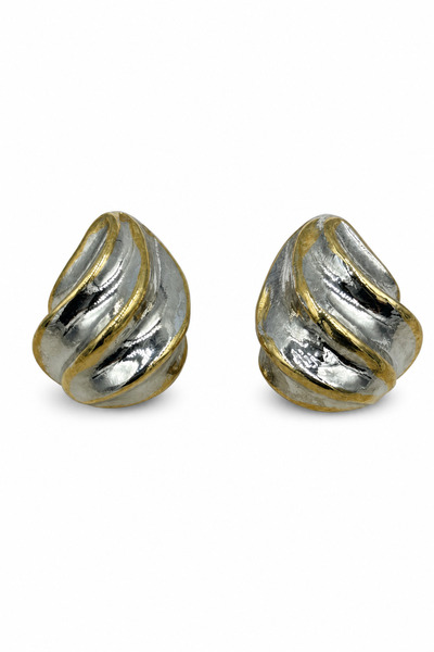 Jack Ferrero Modern Wavy Design Gray and Yellow Tone Bijoux Earrings