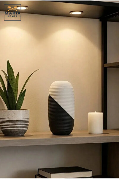 MARIA HOMES Modern Decorative Flower Vase with Two-Tone Abstract Design, Oval...