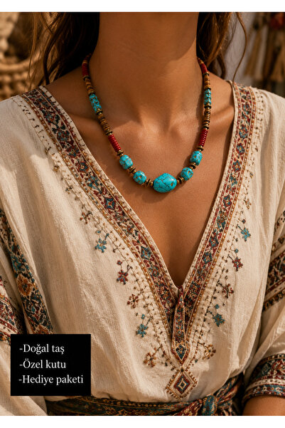 HER ŞEY NOTA www.herseynota.com Natural Turquoise Stone Bohemian Design Handm...