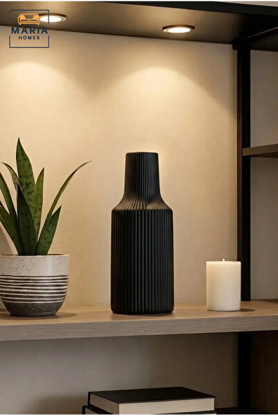 MARIA HOMES Modern Decorative Flower Vase with Ribbed Texture and Narrow Neck...