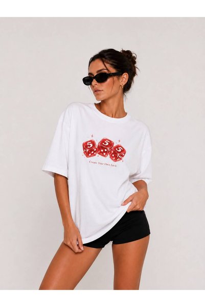 BEHLIVE Lucky Zarprinted Women's 100% Cotton Oversize T-Shirt