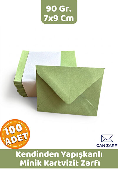 CANVELA 100 Adet Açık Yeşil 7x9 Cm Küçük Zarf 90 Gr. Kendinden Yapışkanlı Min...