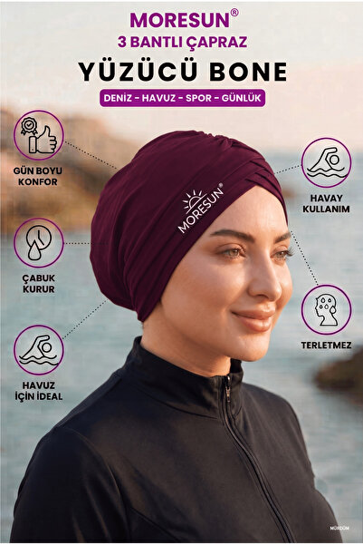 MORESUN Three-Striped Crossed Sea Pool Swimmer Sports Cap - Ready-To-Wear Tur...