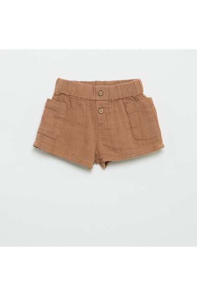 KIABI Cotton Shorts with 2 Patch Pockets BROWN
