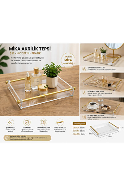 OWLORA Mika Akrilik Gold Kulplu Dekoratif Tepsi
