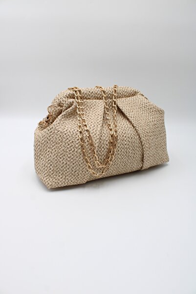 LASSO Women's Straw Clutch Portfolio Chain Crossbody Hand and Shoulder Bag
