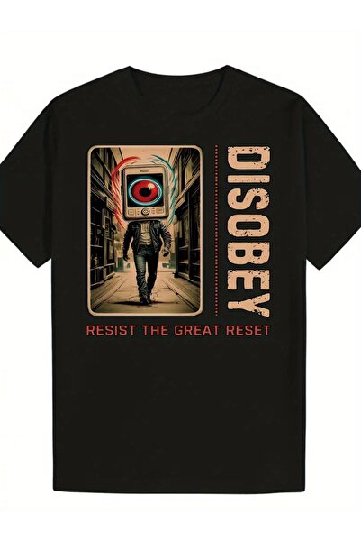45 BPM تي شيرت قطني 100%، مزين بطباعة Disobey Resist The Great Reset، ناعم وم...