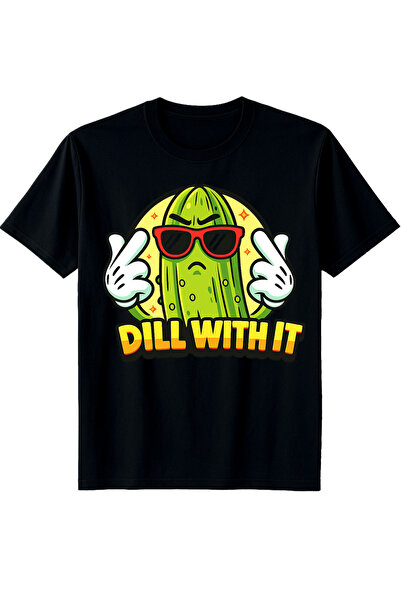 45 BPM تي شيرت رجالي أسود مضحك مزين برسومات الخيار المخلل مع عبارة "DILL with...