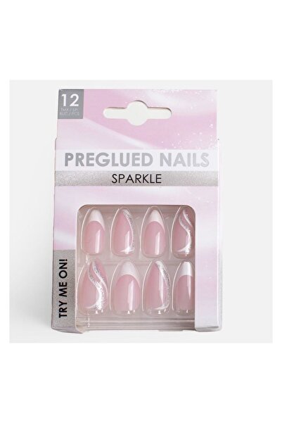 OEM Unghii false French cu adeziv inclus, 12 bucăți, formă migdală – manichiu...